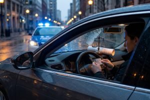 Illustration du refus obtempérer avec un permis de conduire et des clés sur fond sombre